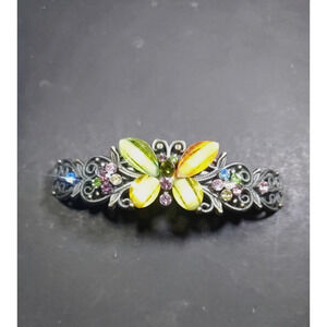 Acrylic Butterfly Green Orange Rhinestone Black Hair Barrette...